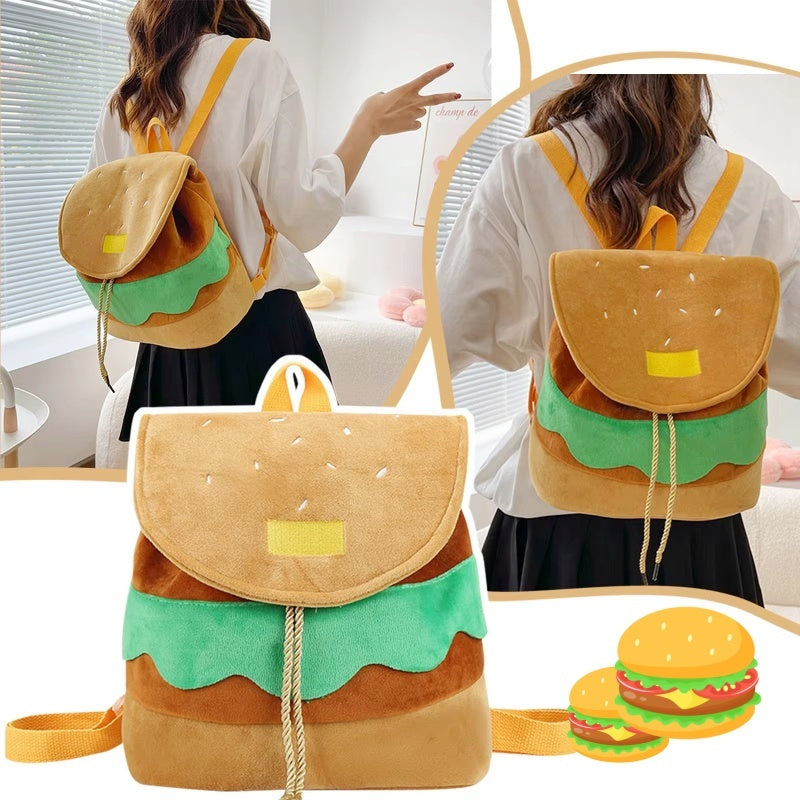 Mochila de peluche con forma de hamburguesa