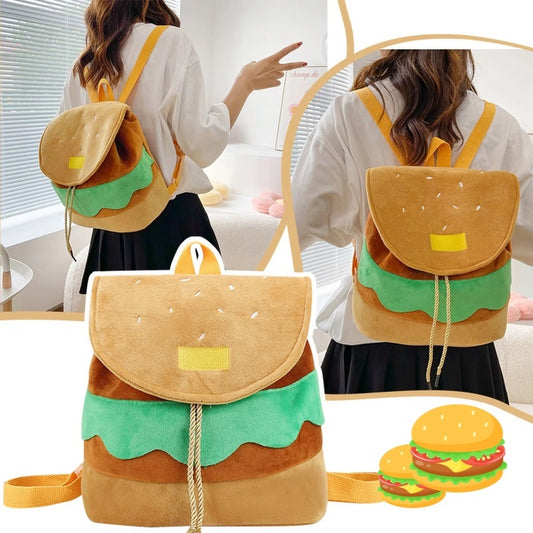 Mochila de peluche con forma de hamburguesa