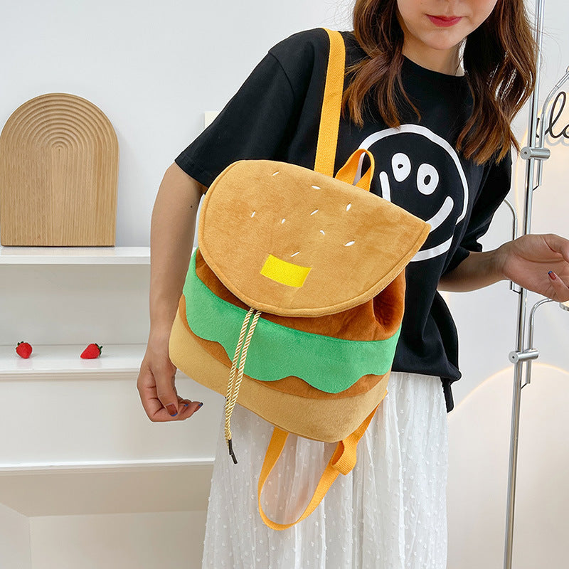 Mochila de peluche con forma de hamburguesa