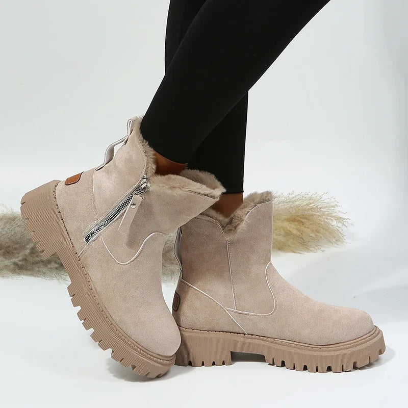 Botas para mujer, cálidas, plegables, de felpa, con plataforma y punta redonda