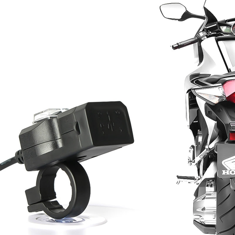 Cargador dual para manillar de motocicleta, resistente al agua, con puerto USB, 12V, 5V, 1A/2.1A