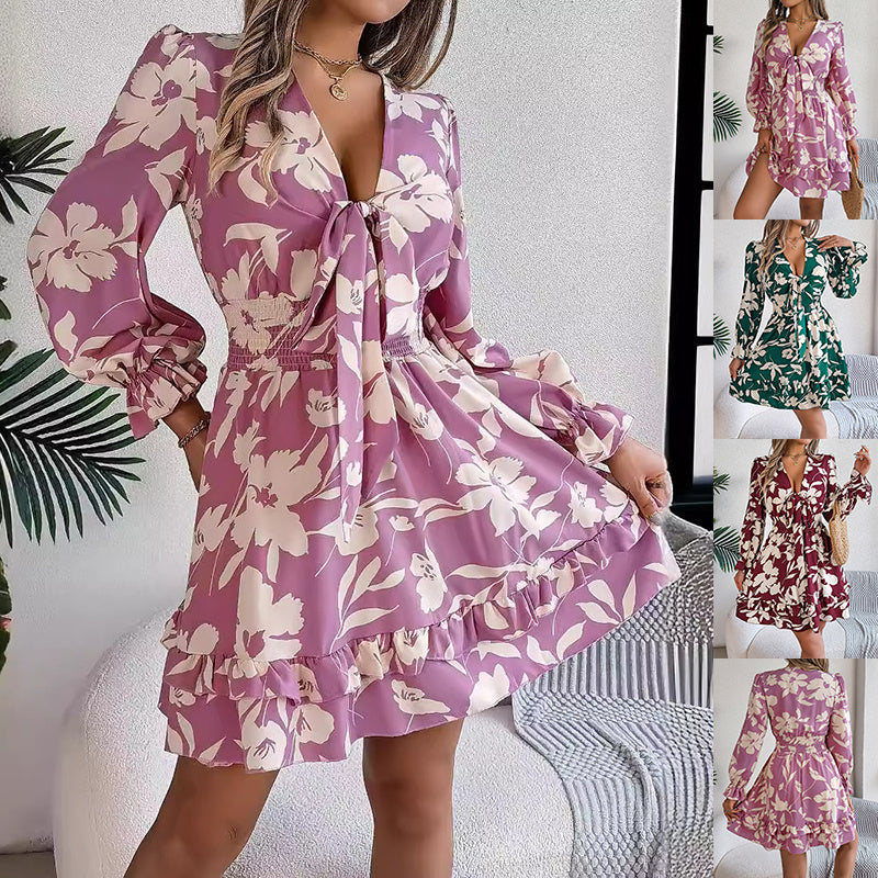 Vestido de manga larga con escote en V