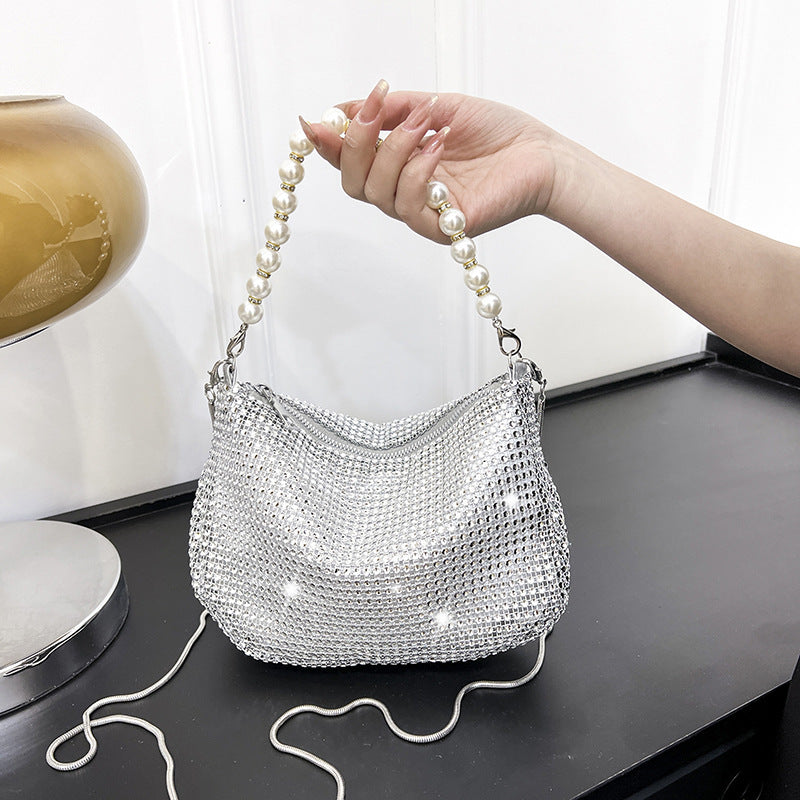 Bolso de mano con perlas y diamantes de imitación