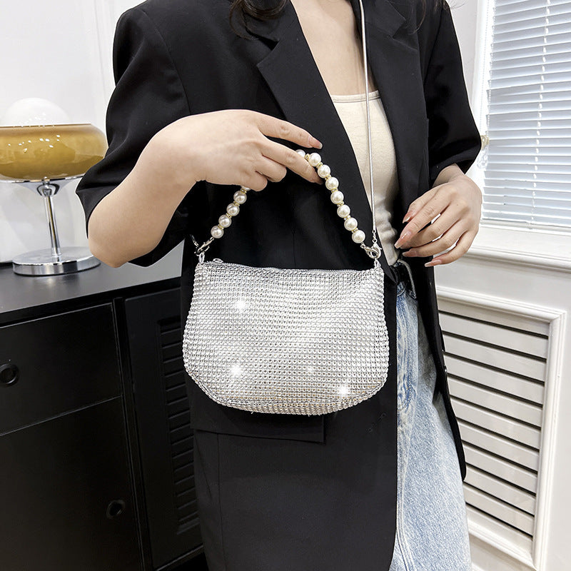 Bolso de mano con perlas y diamantes de imitación