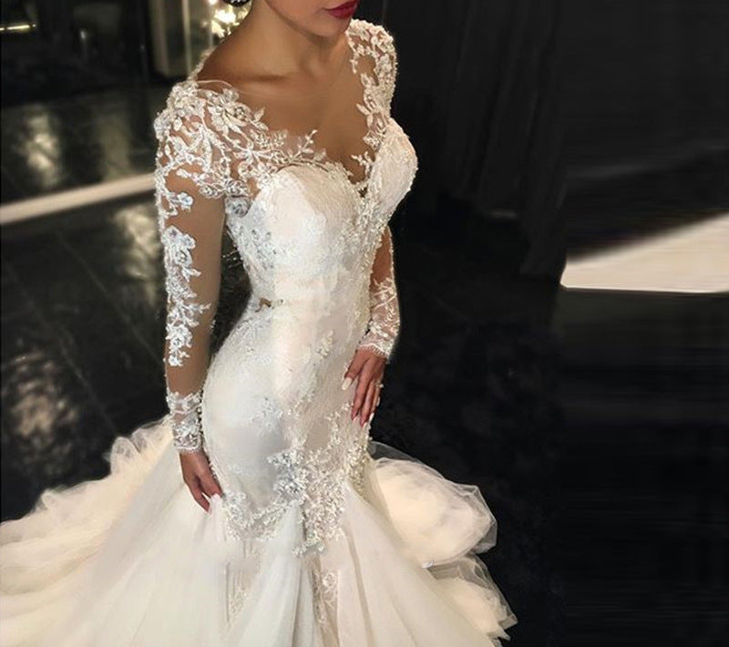 vestido de novia de encaje largo y fino