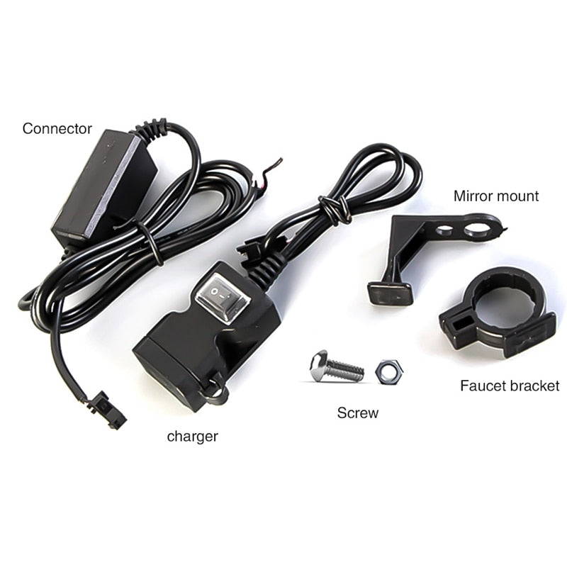 Cargador dual para manillar de motocicleta, resistente al agua, con puerto USB, 12V, 5V, 1A/2.1A