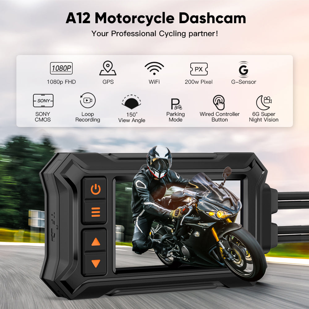 Tacógrafo para motocicleta, 3 pulgadas, WIFI, HD, 1080P, grabadora GPS de doble lente impermeable