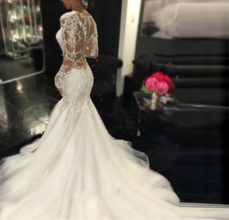 vestido de novia de encaje largo y fino