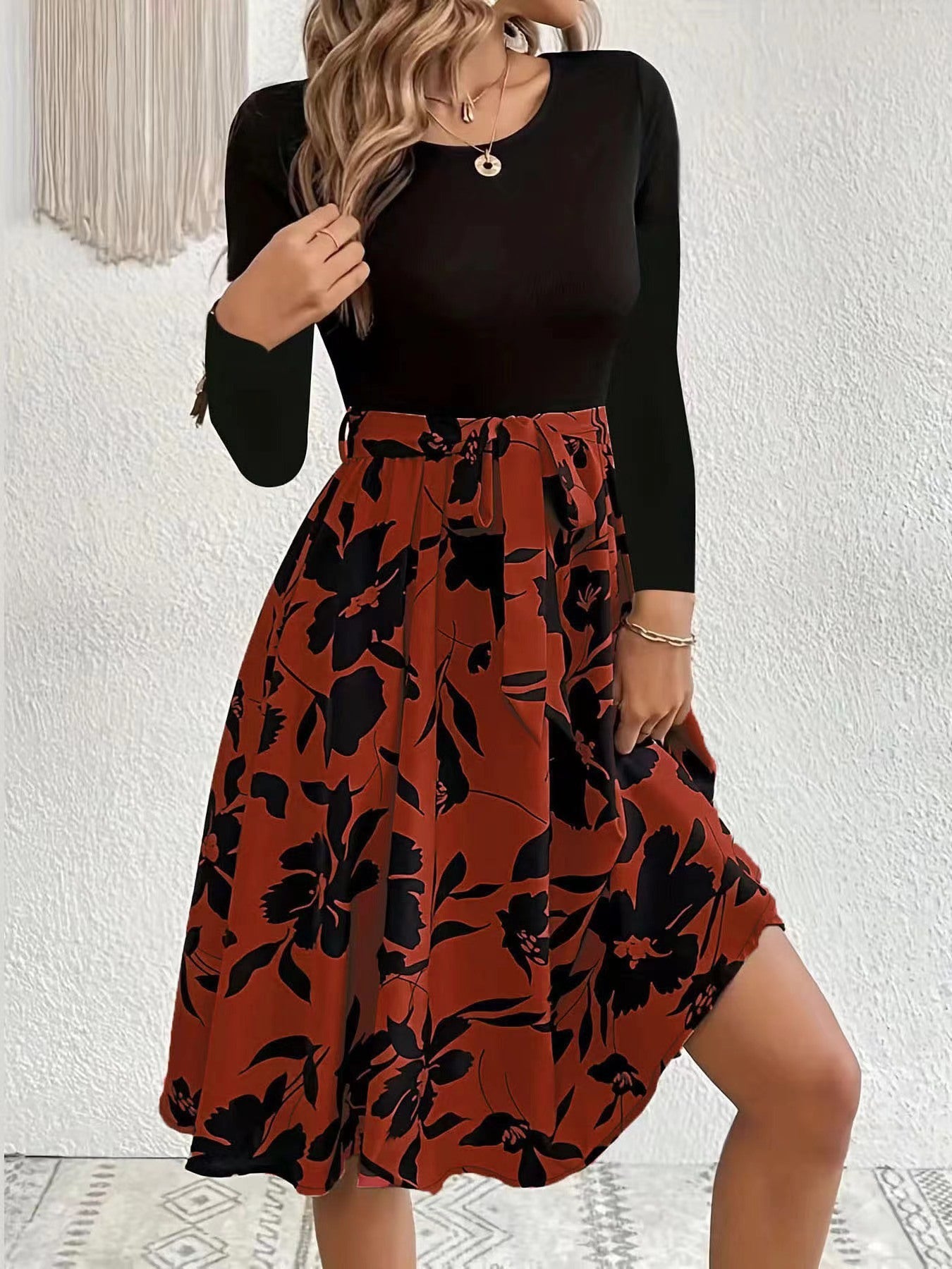 Vestido de manga larga con estampado floral