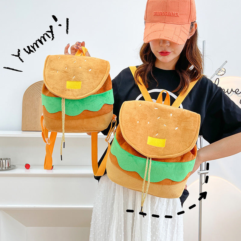 Mochila de peluche con forma de hamburguesa