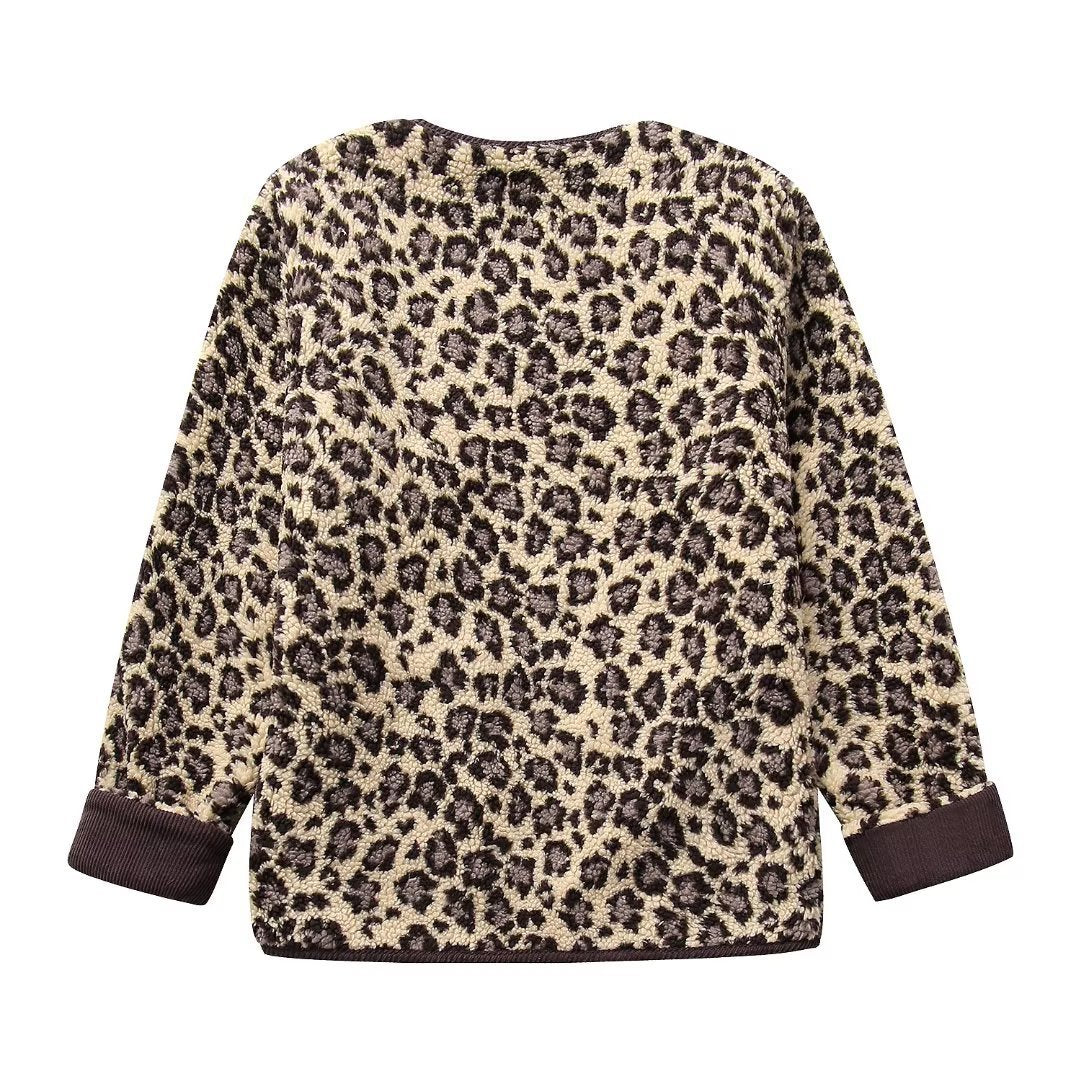 Chaqueta holgada informal con estampado de leopardo