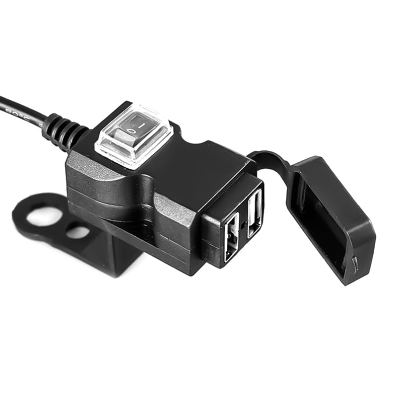 Cargador dual para manillar de motocicleta, resistente al agua, con puerto USB, 12V, 5V, 1A/2.1A