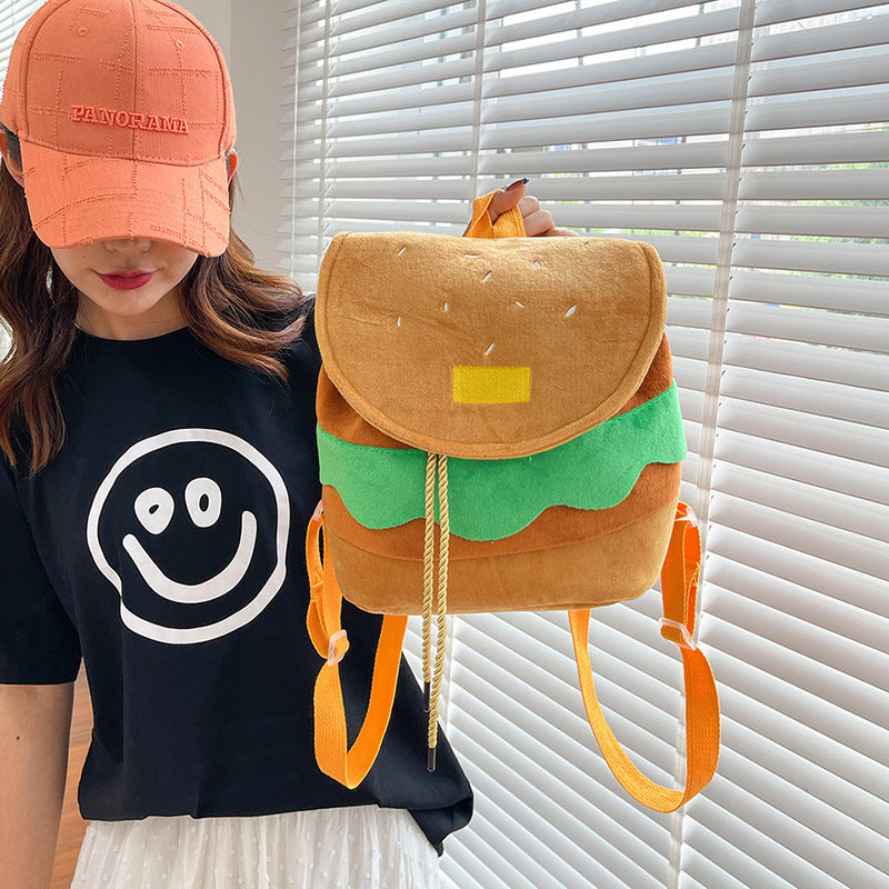 Mochila de peluche con forma de hamburguesa