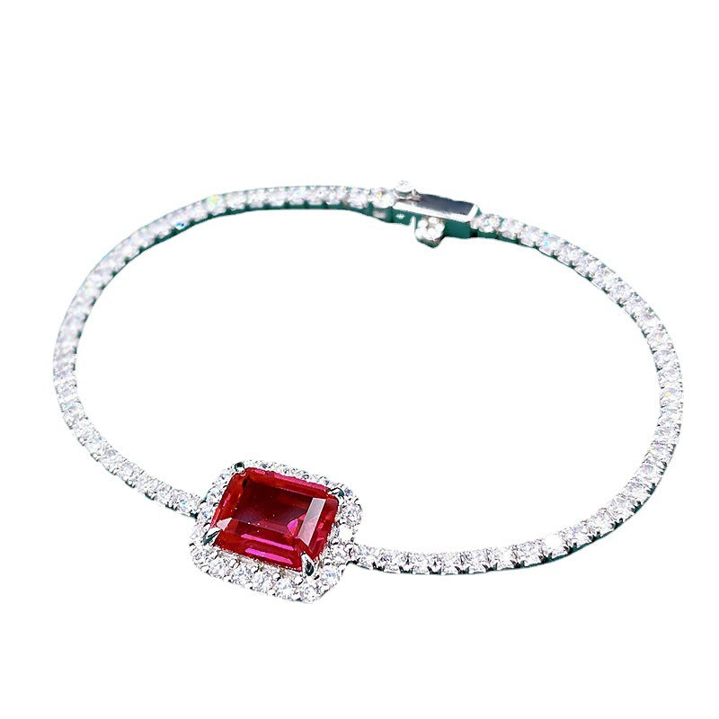 Pulsera de plata de ley S925 con esmeralda sintética 810