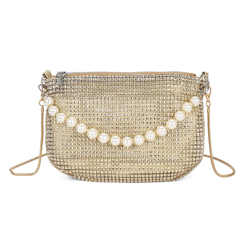 Bolso de mano con perlas y diamantes de imitación