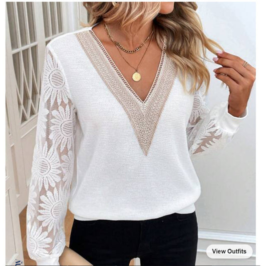 Blusa con cuello en V y manga larga