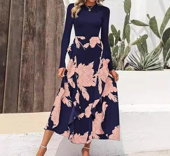 Vestido ajustado con volantes y estampado de patchwork