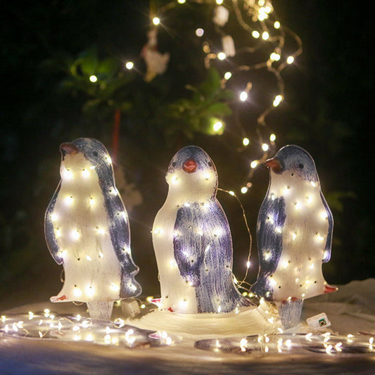 Adorno navideño acrílico con forma de pingüino resplandeciente