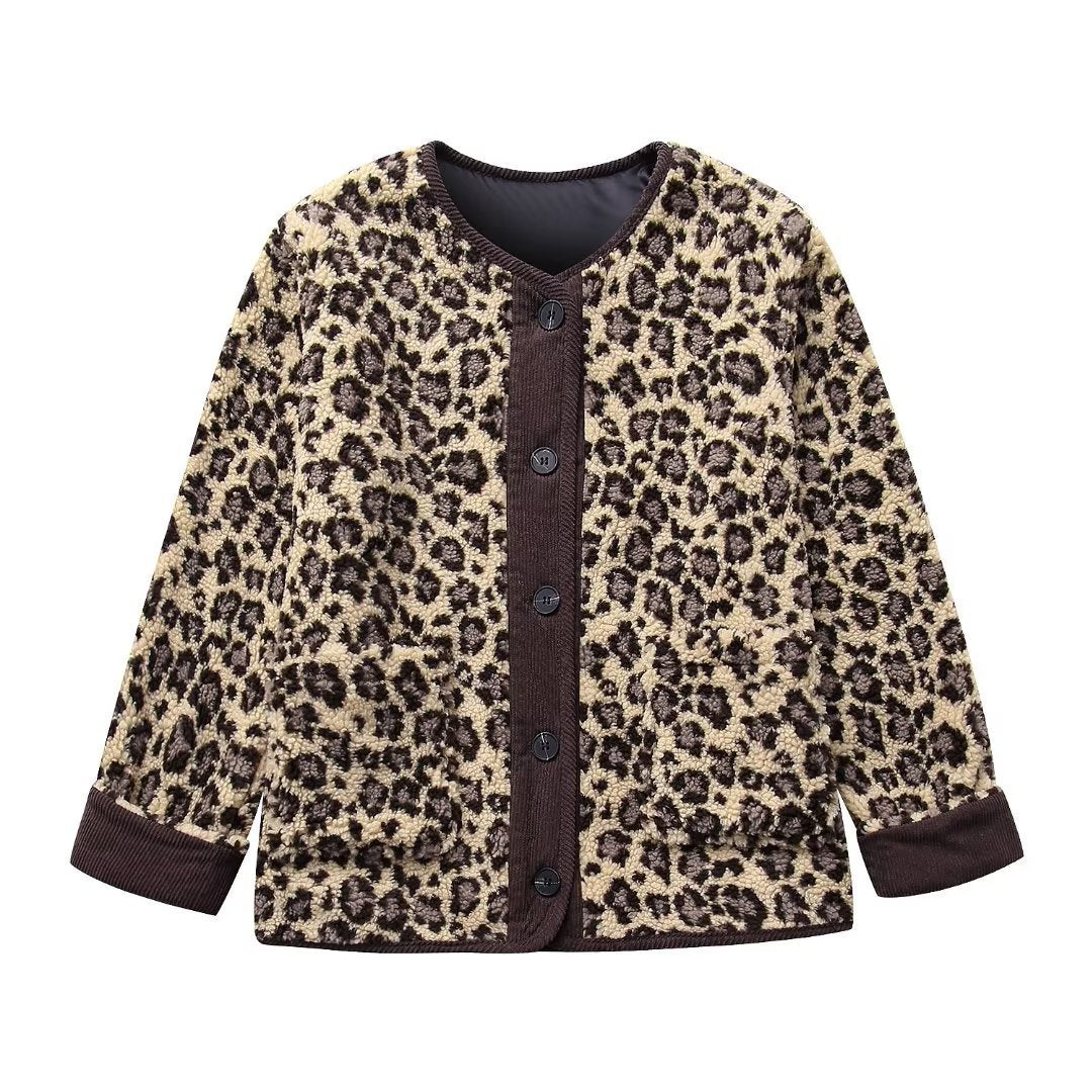 Chaqueta holgada informal con estampado de leopardo